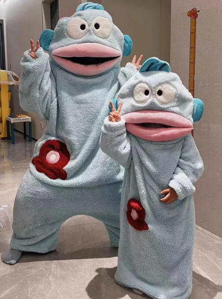 NUOLE Big Mouth Fish Monster Kigurumi Onesie Set - Pajamas with Slippers & Octopus Pocket for Halloween, Adults & Kids